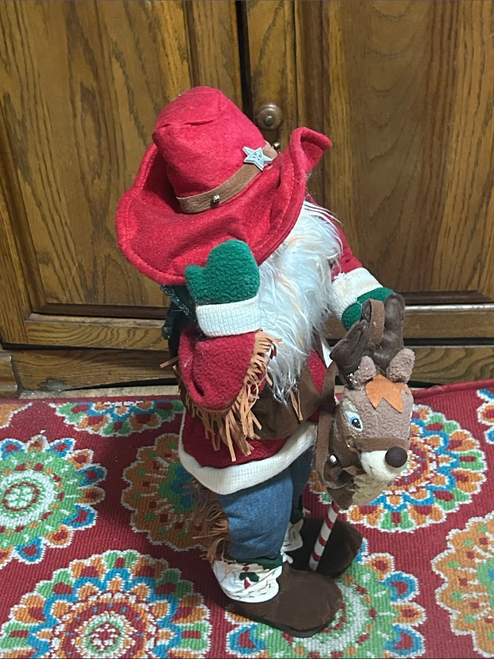 Festive Red Santa with Reindeer Holiday Décor NWOT 22” Tall